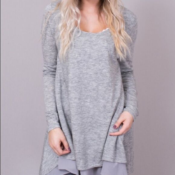 Umgee Heather Grey chiffon Layered Flare Tunic - Picture 8 of 8